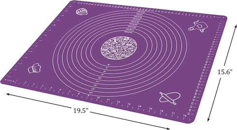 Silicone Baking Mat for Rolling Pastry Dough with Measurements, 19.7" x 15.7" BPA Free Non stick and Non Slip Purple Table Sheet Baking Supplies f...