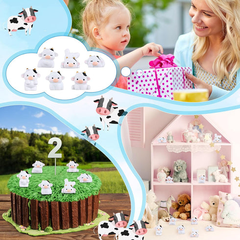 24pcs Mini Cows Figurines, Cute Miniature Cows 6 Styles Tiny Resin Animals Micro Moss Landscape Ornaments Little Toy for Dollhouse DIY Fairy Craft...