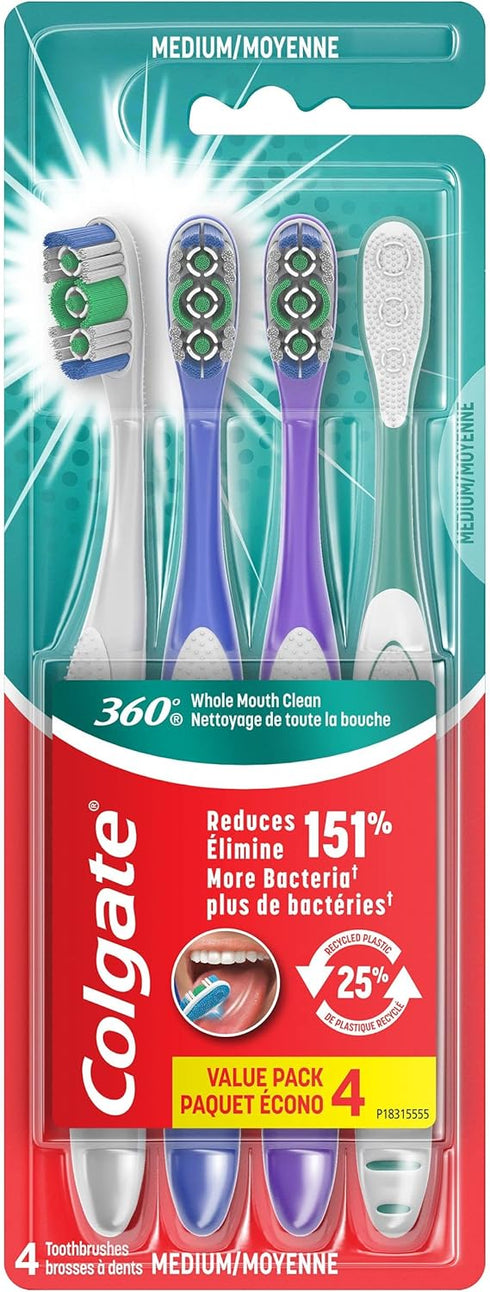 Colgate 360 Adult Toothbrush, Medium (4 Count)...