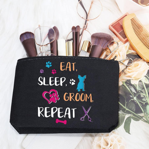 Dog Groomer Gift Pet Grooming Makeup Bag Eat Sleep Groom Repeat for Dog Stylist Dog Salon Gift (Sleep Groom BAG)...