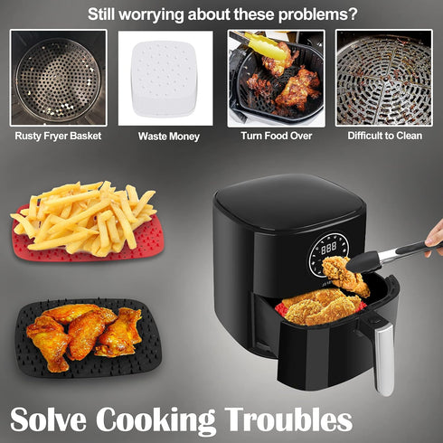Upgrade Reusable Air Fryer Liners with Raised Silicone | Patented Product | BPA Free Non-Stick Silicone Air Fryer Mats | Air Fryer Silicone Tray A...