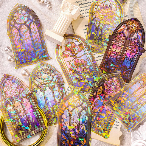 SKIONCE Holographic Transparent Glitter Stickers,40 Pieces Window Frame Scrapbook Junk Journal Stickers for Journaling Resin Accessories Card Maki...