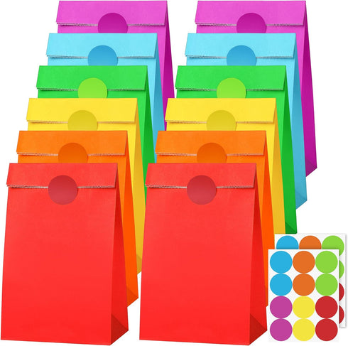 Cooraby 30 Pack Rainbow Gift Bags Candy Paper Bags with Stickers 5.1 x 3.1 x 9.4 Inches Snack Sweet Craft Bags for Birthday Wedding Party Annivers...
