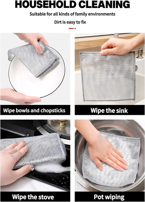 Multipurpose Wire Dishwashing Rags for Wet and Dry,New Upgrade Powerful Cleaning Multifunctional Double Layer Non Scratch Wire Dishcloth Wire Dish...