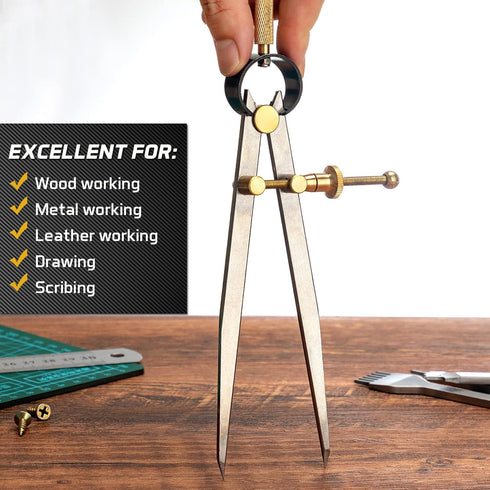 2 PCS Adjustable Lockable Spring Wing Divider Calipers, 6 Inch and 8 Inch Steel Leather Compass Creaser, Drafting Compass Tool for Woodworking, Me...