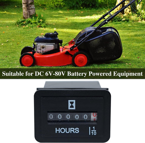 Jayron JR-HM001 Snap in Mechanical Hour Meter Rectangular Hour Meter for DC 6V to 80V Power Equipment Such as Fork Lifts,Golf Carts,Floor Care Equ...