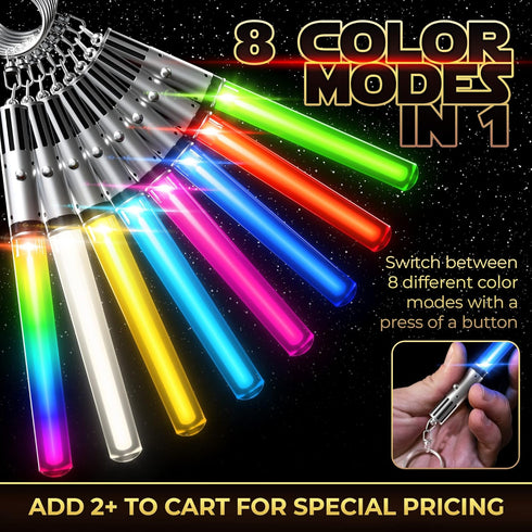 LIGHTSABER KEYCHAIN LIGHT UP LED STAR WARS Glowing Light Saber Key Chain Lightup Sabers 8 COLOR MODES: Green, Blue, Red, Baby Blue, Pink, Yellow, ...