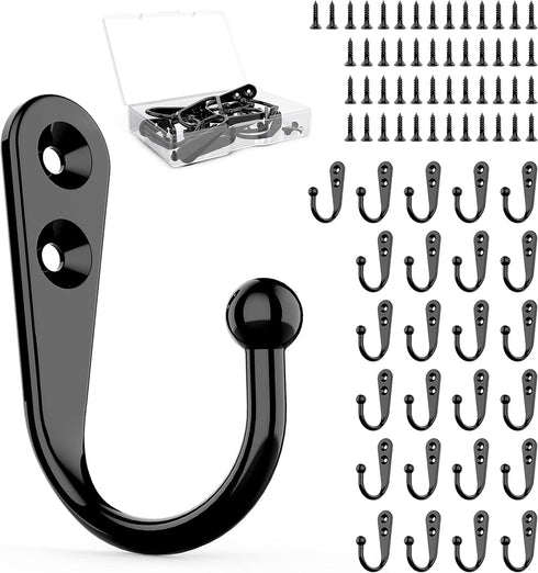 25 Pcs Black Wall Mounted Coat Hooks, Hanger Hook with 50 Pieces Screws for Hanging Hat, Towel, Key, Robe, Coats, Scarf, Bag, Cap, Coffee Cup, Mug...