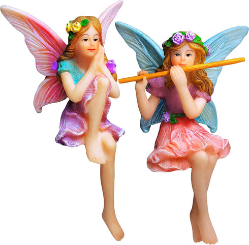 Mood Lab Fairy Garden - Miniature Fairies Figurines - Sitting Girls Set of 2 pcs - for Outdoor or House Decor Statue Kit...