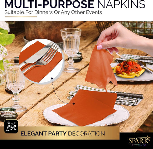 100 Pack Orange Beverage Napkins, Big Party Pack, 2 Ply, Ideal for Wedding, Party, Birthday, Dinner, Lunch, Cocktails. (5” x 5”) by Amcrate...