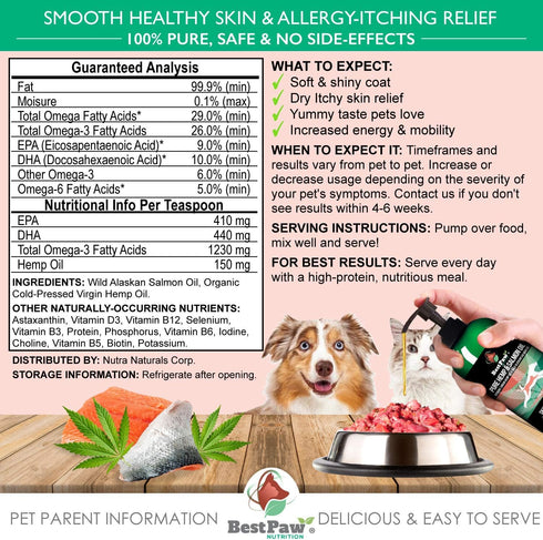 Pure Hemp & Salmon Oil for Dogs and Cats - Omega Skin Care Remedy for Dandruff, Shedding, Allergy & Itchy Skin Relief - Joint Supplement for Pet A...
