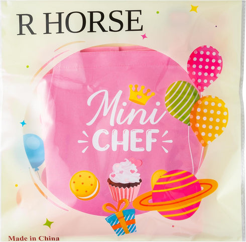 R HORSE Kid Apron and Chef Hat Set 2Pcs Adjustable Children Light Pink Kitchen Apron, Dress up Role Play Chef Toy Cooking Baking Painting and Trai...