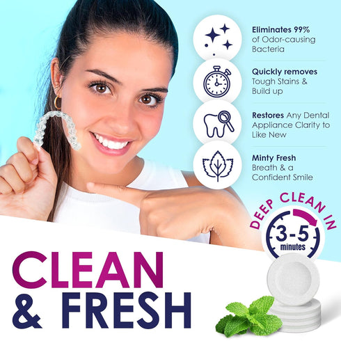 Retainer Cleaner Tablets, Denture Cleaning Tablets, & Aligner Cleaner - Removes Odors & Kills 99.9% of Bacteria & Stains – For Aligners, Retainers...