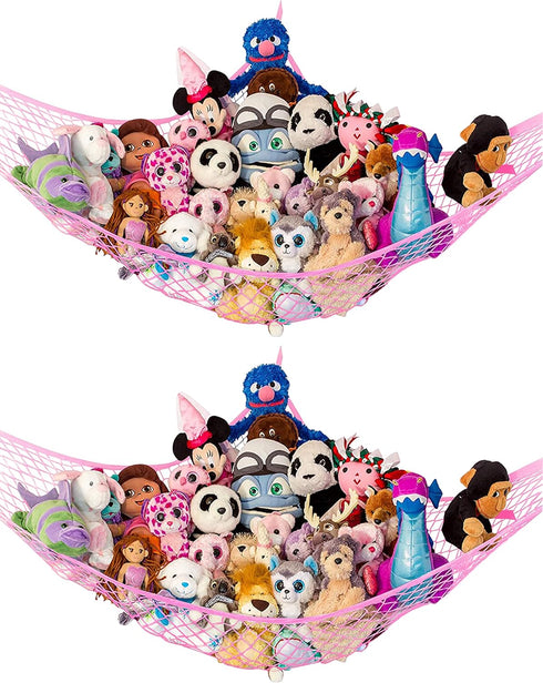 Lilly's Love Stuffed Animal Storage Hammock - Large 2 Pack - "STUFFIE PARTY HAMMOCK" (Pink)...
