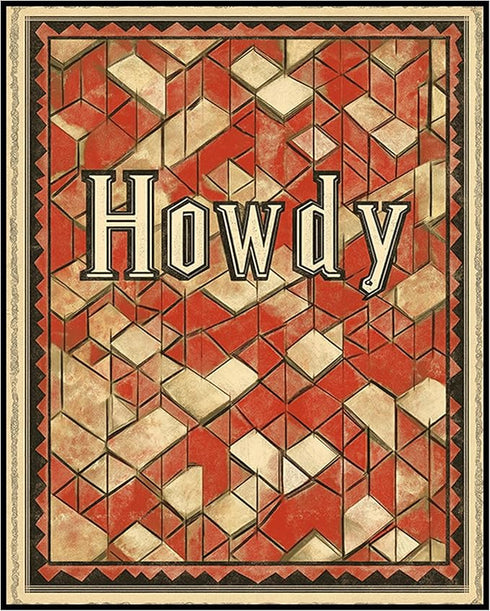 Posterizer 1 pcs-Howdy-fun retro greetings poster-mosaic pattern 1-Western Art-Typography Art-Decor for Game Room or Man Cave- unframed wall art...