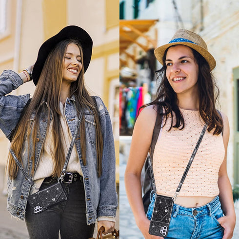 Asuwish Phone Case for Samsung Galaxy A32 5G 2021 6.5 inch Wallet Cover with Tempered Glass Screen Protector and Crossbody Strap Bling Glitter Car...