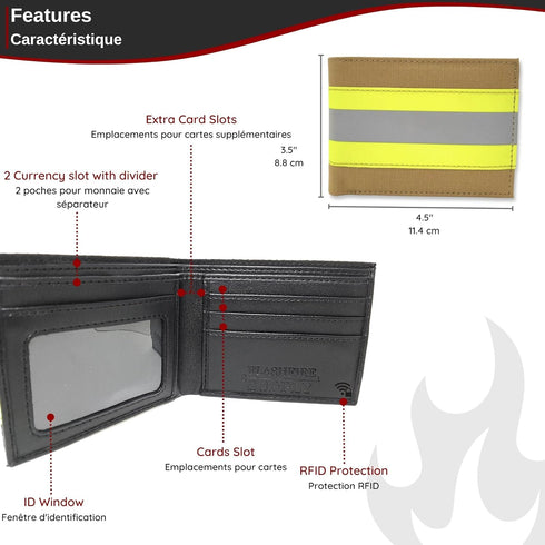 Firefighter Wallet Bifold Original Turnout Bunker Gear Fabric (Beige & Orange)...
