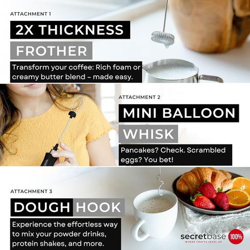 Secretbase Rechargeable Milk Frother Mixer Cordless USB, Charging Base and SS Pitcher - 3 Speed Milk Frother Handheld, Double-thickness Whisk, Tin...