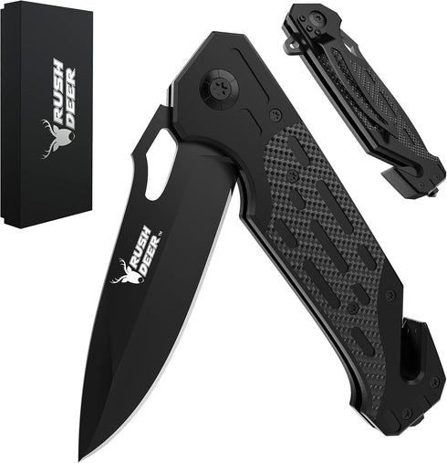 Rush Deer Pocket Knife, Folding Knife with Clip, Glass Breaker, Seatbelt Cutter. EDC Knife Utility Knife for Hiking Camping Fishing Work Outdoor E...