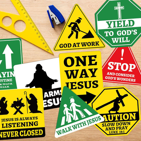 27PCS Religious Cutouts Jesus Construction Traffic Road Sign for Classroom Bulletin Board Decors, Sunday School VBS God Construction Theme Bible W...