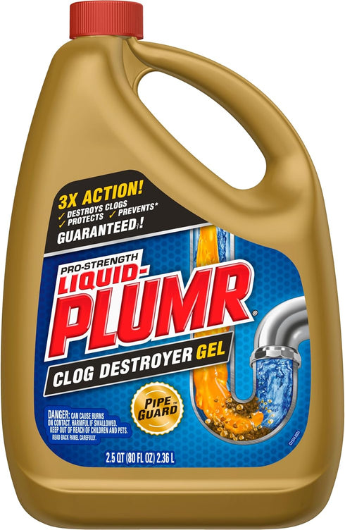Liquid-Plumr Pro-Strength Clog Destroyer Gel with PipeGuard, Liquid Drain Cleaner - 80 Ounces (Package May Vary)...