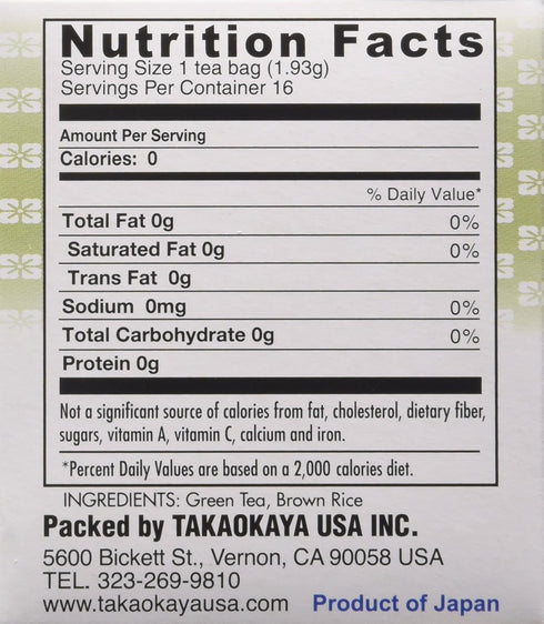 Takaokaya Genmai Cha, Japanese Brown Rice Tea with Matcha Powder, 16 Tea Bags...