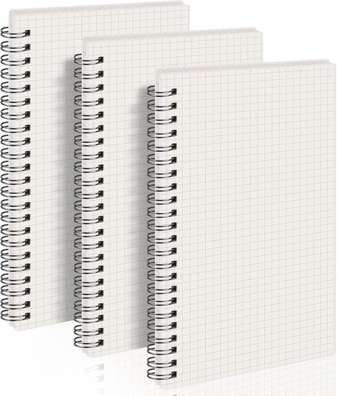 AHGXG Graph Paper Notebook Spiral 3 Pack - A5 Grid Notebook 5.7"x 8.3", Thick 100gsm Graph Grid Paper, 80 Sheets, Transparent Hardcover Journals f...