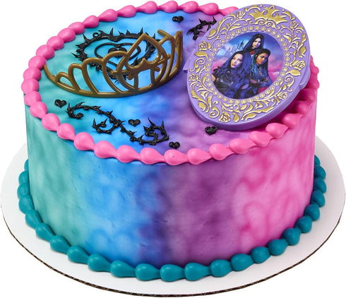 DecoSet® Disney Descendants 3 Good 2 B Bad Cake Topper, 2-Pc Disney Descendants Decorations Set with Golden Tiara and Oversized Compact...