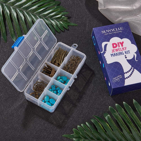 SUNNYCLUE 1 Box DIY 8 Pairs Bohemian Feather Dream Catcher Earring Making Kit Antique Bronze Feather Charm Connector, Turquoise Gemstone Beads, Ea...