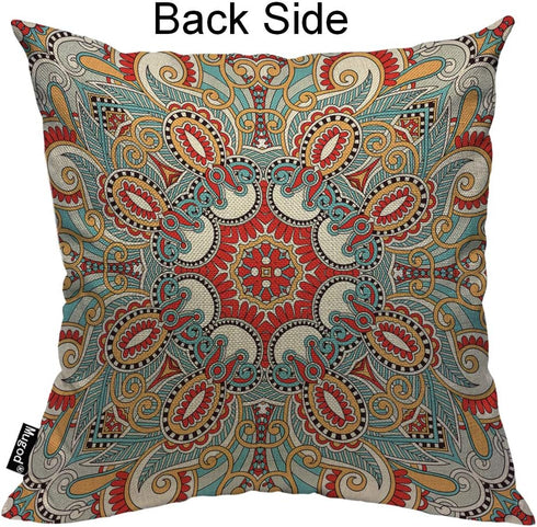 Mugod Paisley Flower Throw Pillow Cover Traditional Ethnic Floral Red Teal White Yellow Cotton Linen Square Cushion Cover Standard Pillowcase 18x1...