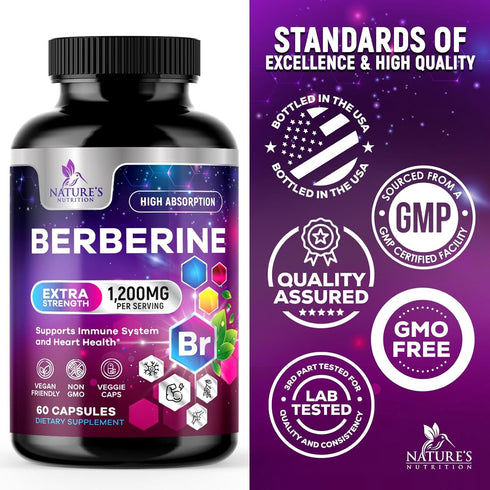 Berberine Supplement 1200mg, High Absorption Berberine Supplements Heart Health & Immune Support Berberine Supplement - Berberine HCL Supplement P...