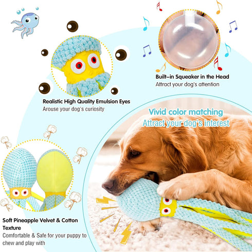 Dog Toys for Chewers, Puppy Toys for Boredom and Stimulating, Dog Squeaky Toys Octopus, Interactive Dog Toys for Smart Dogs, Soft Plush Dog Chew T...