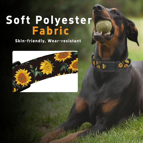 Dog Collar for Boys Girls, Sunflower Puppy Collar for Small Medium Large Dogs, Adjustable Soft Floral Pet Collar with Safety Buckle for Male Femal...