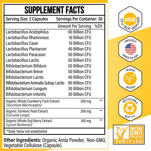 Probiotics for Men, 500 Billion CFU 12 Strains Mens Probiotic with Turmeric Cranberry & Goji, Gut Health for Men, Probiotics for Men Digestive Hea...