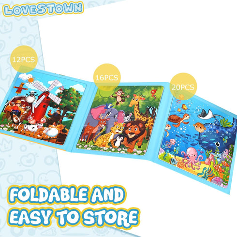LovesTown Magnetic Travel Puzzles Book, Animal Wooden Magnetic Puzzles for Toddlers Learning Magnetic Puzzles for Road Trip...