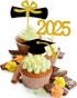 2025 Graduation Cupcake Toppers, 48 PCS Food/Appetizer Picks For Graduation Party Mini Cake Decorations, Diploma, 2025, Grad Cap Set 48 Pieces (01...