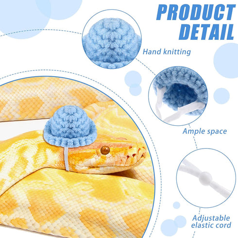 8 Pieces Mini Cute Pet Hat with Adjustable Elastic Chin Strap, Snake Hamster Lizard Guinea Pig Knitted Hat Small Reptile Animal Decoration Supplie...