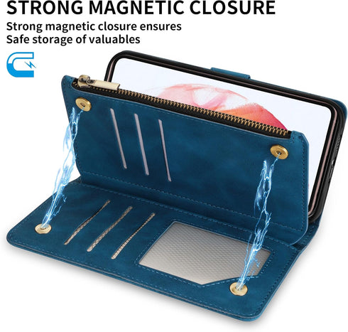 ZZXX for Samsung Galaxy S21 Wallet Case with Card Slot Premium Soft PU Leather Zipper Flip Folio Wallet with Wrist Strap Kickstand Protective for ...