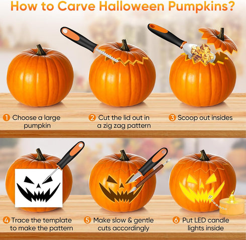 Pumpkin Carving Kit with Stencils: 31 PCS Halloween Pumpkin Carving Tools - Professional Pumpkin Carving Set - Heavy Duty Stainless Steel Jack-O-L...