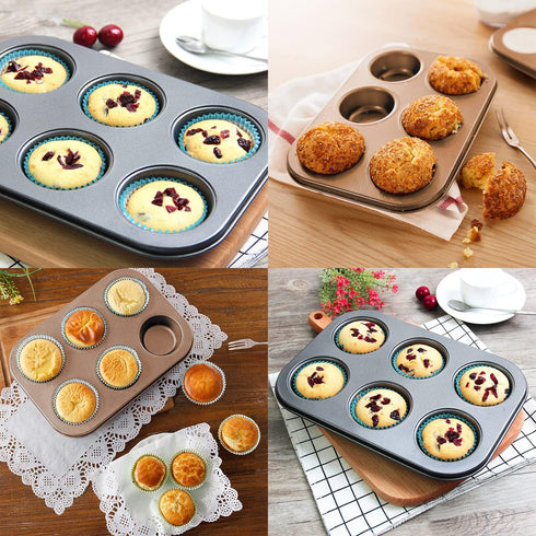 Muffin Tins 6-Cups Nonstick Carbon Steel Standard Cupcake Pans, Set of 2...