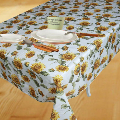 Violet Linen Classic Euro Sunflower Tablecloth with Large Sunflowers Design, 60" Round...