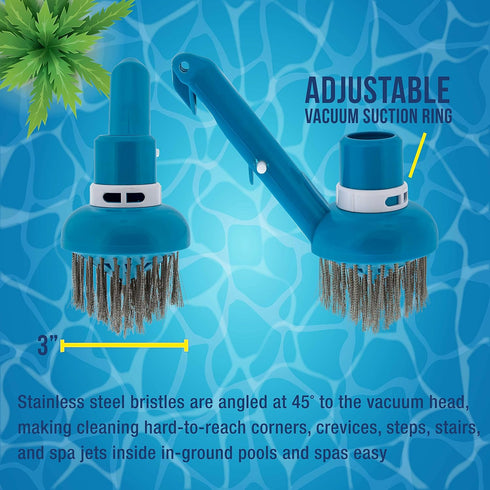 U.S. Pool Supply Corner Vacuum Head Brush with Stainless Steel Bristles, Adjustable Suction Ring - Scrub Remove Calcium Buildup, Rust Stains on Co...