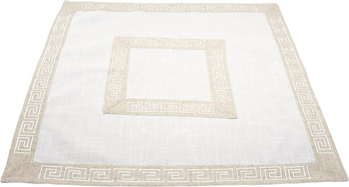 Linens, Art and Things Neutral Earth Tones Greek Key, Square Table Topper, Dresser Scarf, Small Tablecloth (34Wx34L)...