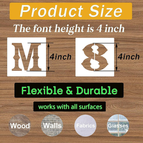 4 Inch Letter Stencils and Numbers, 38 Pcs Alphabet DIY Craft Stencils, Reusable Plastic Drawing Templates for Painting on Wood, Wall, Fabric, Roc...