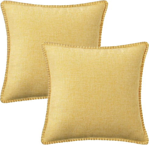 decorUhome Decorative Outdoor Throw Pillow Covers 20x20 Set of 2, Square Linen Rustic Neutral Farmhouse Pillow Covers with Stitched Edge for Couch...