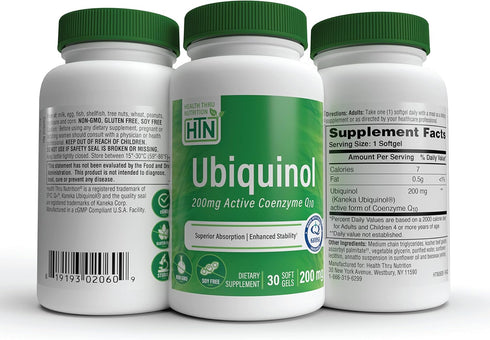 Health Thru Nutrition Ubiquinol 200mg 30 Softgels as Kaneka QH Reduced CoQ-10 | Stabilized - 3rd Party Tested | Enhanced Bioavailability | Cardiov...