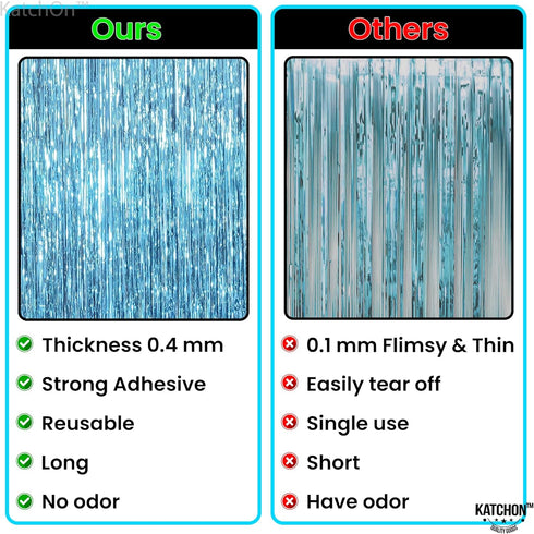 KatchOn, XtraLarge, Blue Foil Fringe Curtain - 8x3.2 Feet, Pack of 2 | Blue Backdrop Curtain for Under The Sea Party Decorations | Ocean Backdrop ...