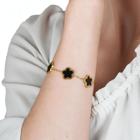 5 Leaf Clover Bracelet for Women Silver Stainless Steel Lucky Five Leaf Link Bracelet Jewelry Gift for Her...