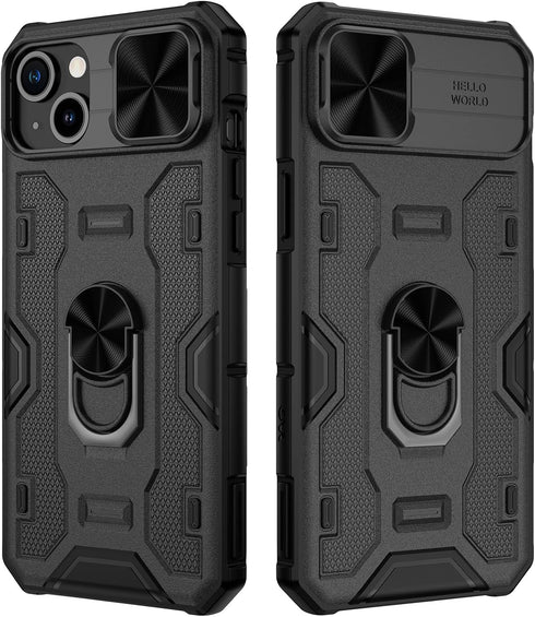 VEGO for iPhone 15 Plus Case, iPhone 15 Plus Kickstand Case with Slide Camera Cover Built-in 360° Rotate Ring Stand Magnetic Shockproof Phone Cove...