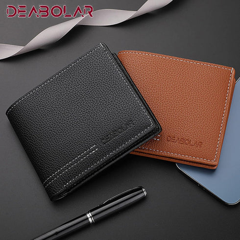 Men Wallet Black PU Material 4 Credit Card Holder 2 Money Pockets 1 Clear Window Suitable for Men Women Gifts without RFID Slim Small Wallets for ...